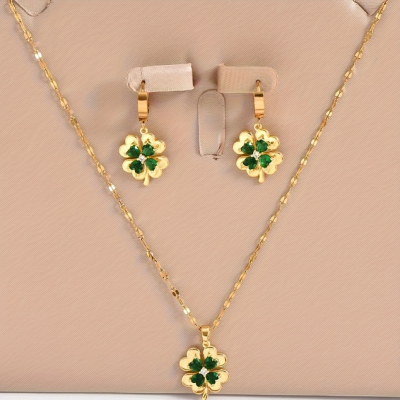 Cubic Zirconia Lucky Clover Necklace & Earrings Set