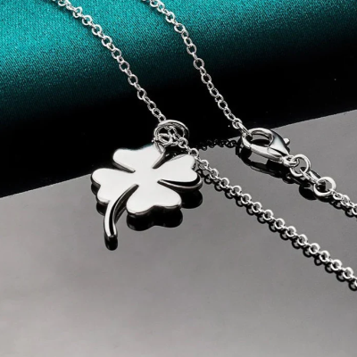 Irish Gifts - GAA, Ireland Football Jerseys, Ireland Rugby Jerseys Elegant 925 Sterling Silver Four-Leaf Clover Necklace