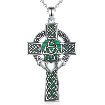 Eudora 925 Sterling Silver Celtic Claddagh Cross Necklace
