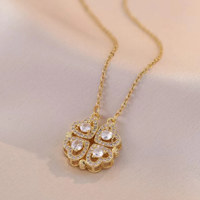 Four-Leaf Clover Heart Pendant Necklace
