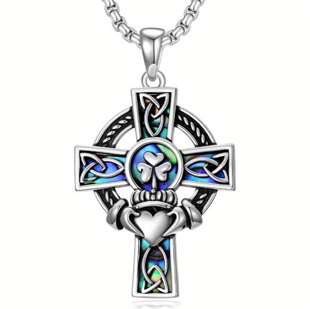 Irish Abalone Shell Claddagh Cross Necklace Irish Abalone Shell Claddagh Cross Necklace