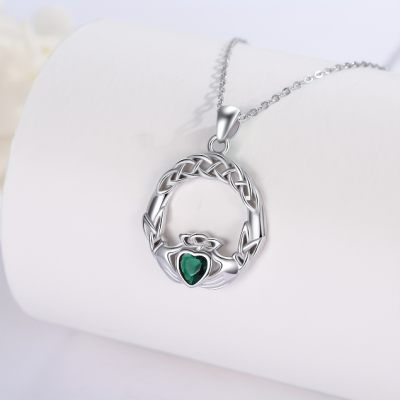 Irish Claddagh Heart Birthstone Necklace