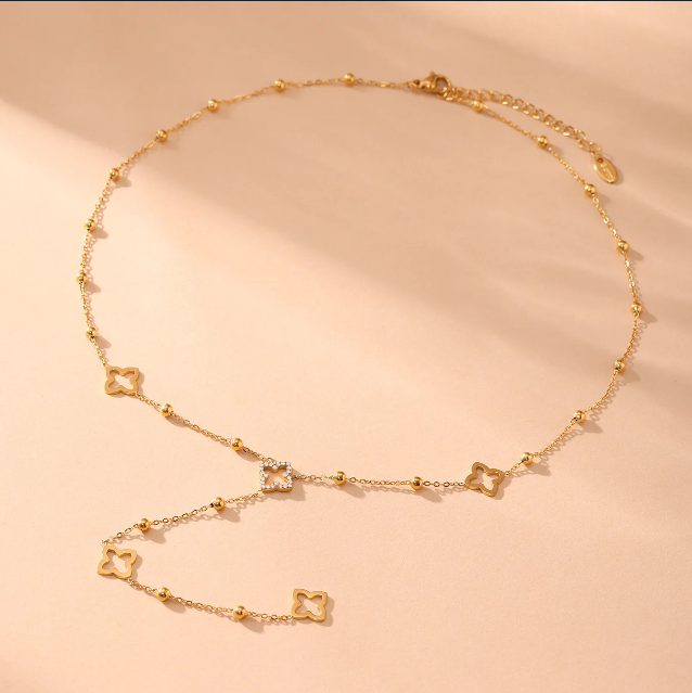 Liora Zircon Lucky Clover Long Chain Necklace Liora Zircon Lucky Clover Long Chain Necklace