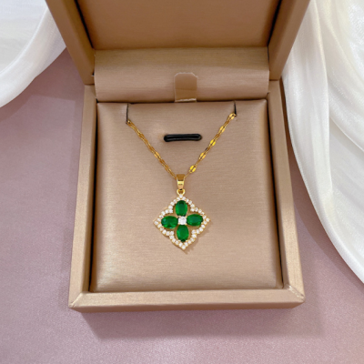 Luxury Green Stone Shamrock Necklace