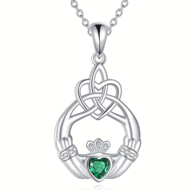 S925 Sterling Silver Claddagh Celtic Knot Necklace