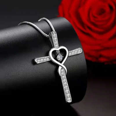 Sparkling Zircon Crystal Cross Necklace