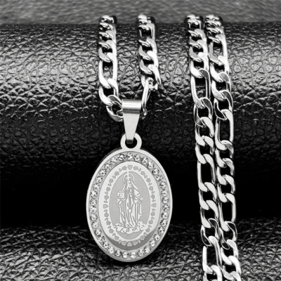 Irish Gifts - GAA, Ireland Football Jerseys, Ireland Rugby Jerseys Stainless Steel Virgin Mary Pendant Necklace