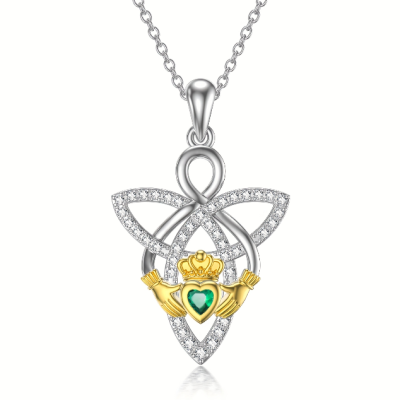 Sterling Silver CZ Claddagh Infinity Necklace