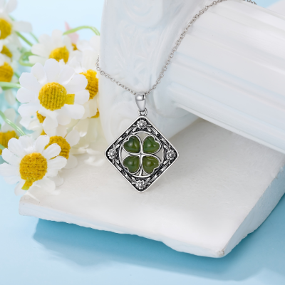 Sterling Silver Green Jasper Shamrock Necklace