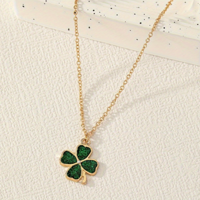Unisex Green Enamel Clover Necklace