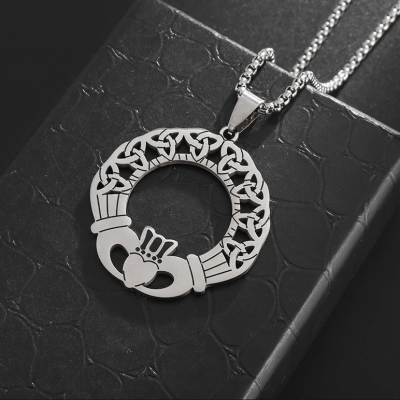 Vintage Celtic Trinity Knot Claddagh Heart Necklace