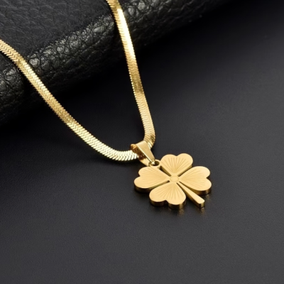 Vintage Stainless Steel Four-Leaf Clover Necklace