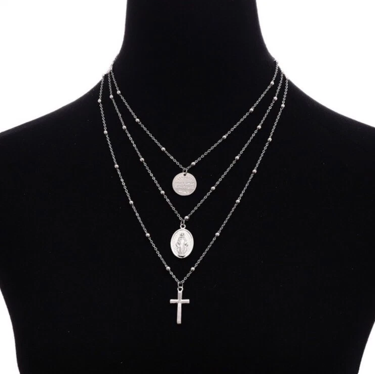 Virgin Mary & Jesus Cross 3-Layer Necklace Virgin Mary & Jesus Cross 3-Layer Necklace
