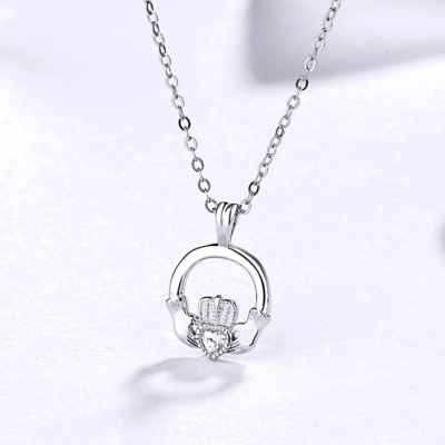 Claddagh Irish Pendant Necklace – Solid 925 Silver